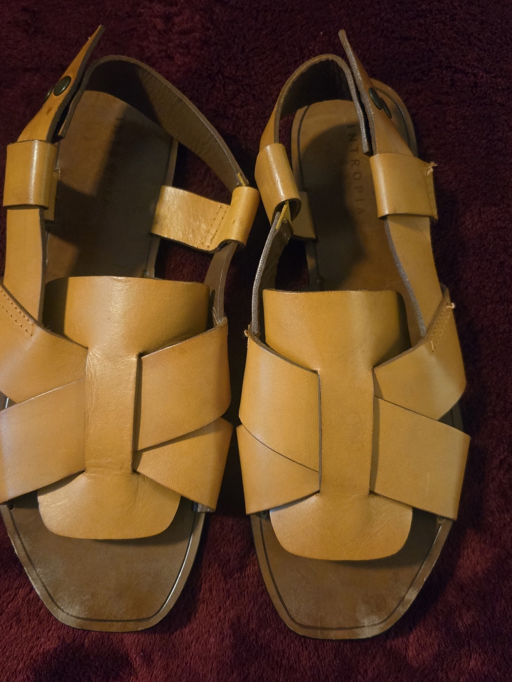 Intropia Tan Leather Woven Slingback Sandals